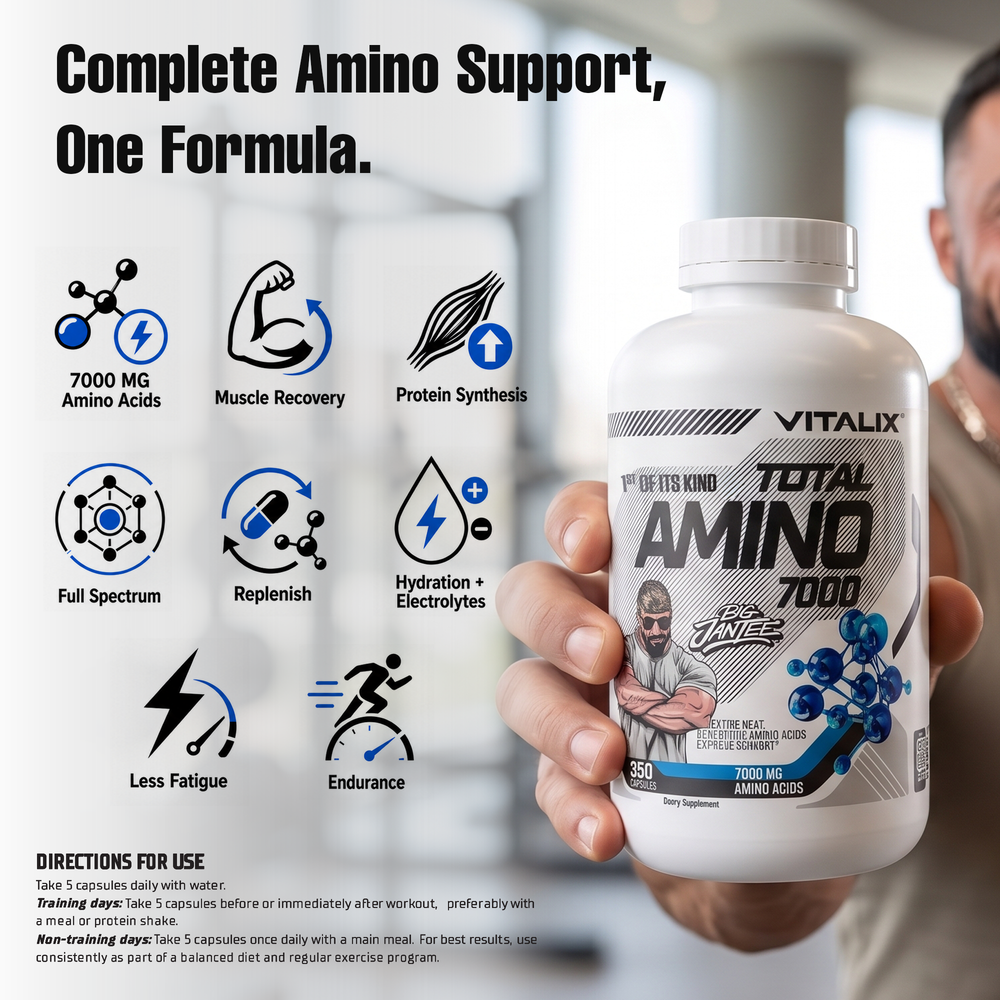 Jantee Amino - Total Amino 7000 - Advanced Amino Acid Complex with BCAAs & EAAs – Muscle Recovery, Strength & Performance Support – 7000mg Amino Acids Per Serving – 350 Capsules