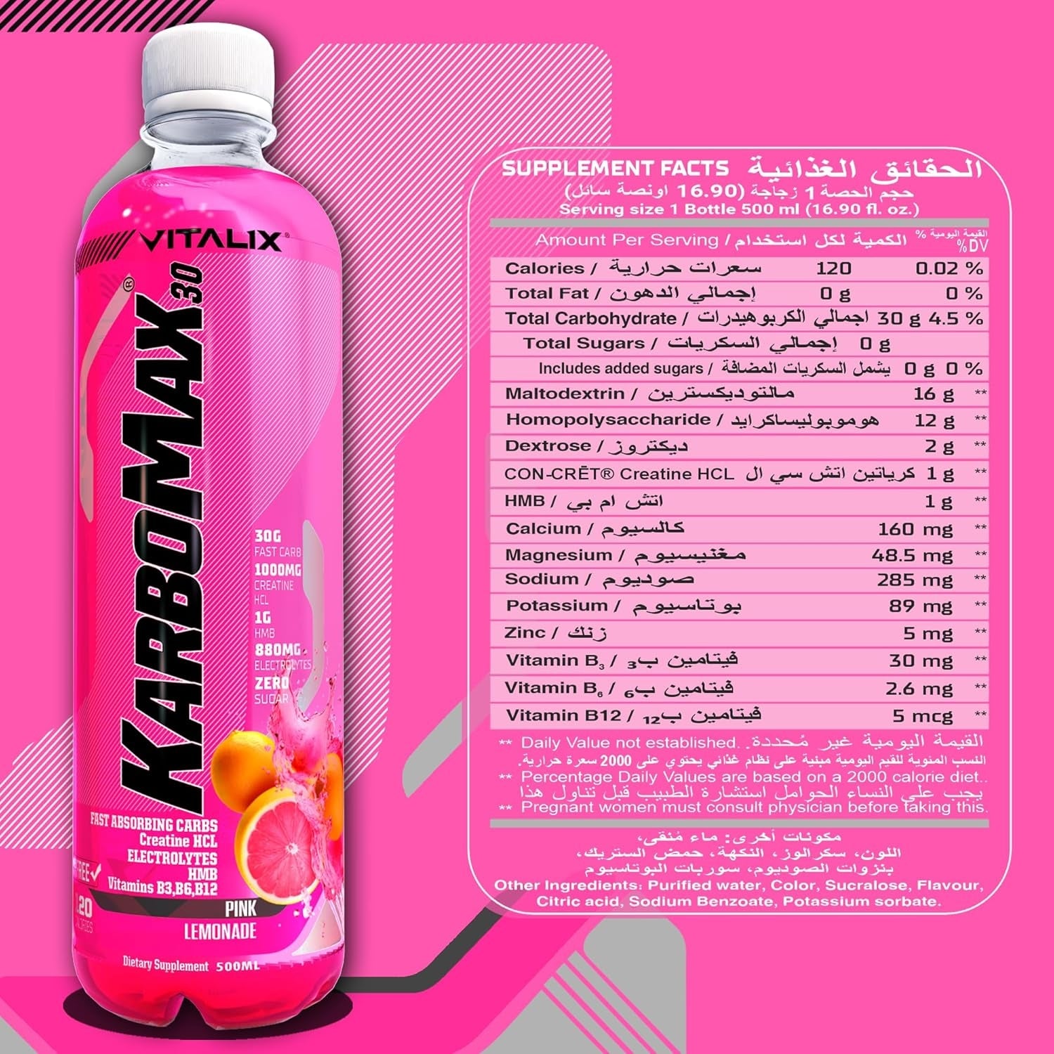 KarboMax 30 - Pink Lemonade | Weight Gain Drink | Fast Carb with 30g Carbs - Ultramade