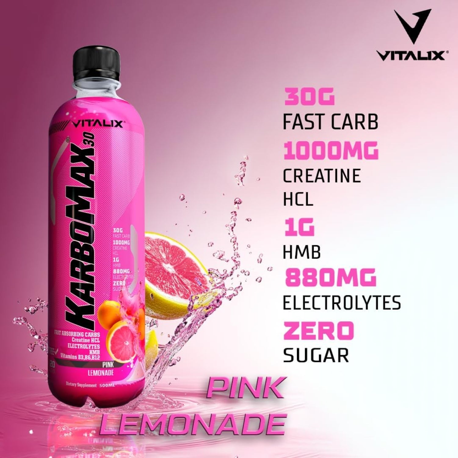 KarboMax 30 - Pink Lemonade | Weight Gain Drink | Fast Carb with 30g Carbs - Ultramade