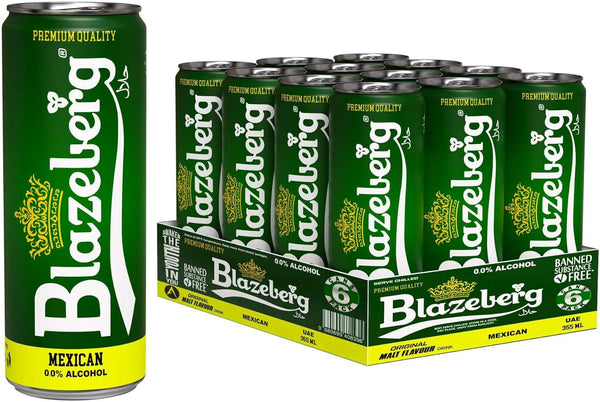 Blazeberg Mexican Malt Flavour Drink, 0.0% Alcohol, Banned Substance Free, 355ml, Pack of 12