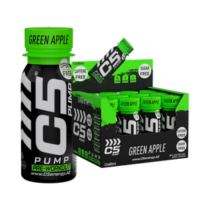 C5 PUMP Shot Pre-Workout, Caffeine-Free (Pack of 12,Green Apple)