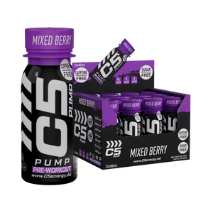 C5 PUMP Shot Pre-Workout, Caffeine-Free (Pack of 12, Mixed Berry)