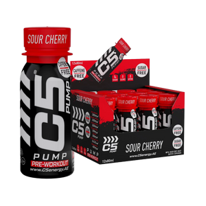 C5 PUMP Shot Pre-Workout, Caffeine-Free (Pack of 12, Sour Cherry)