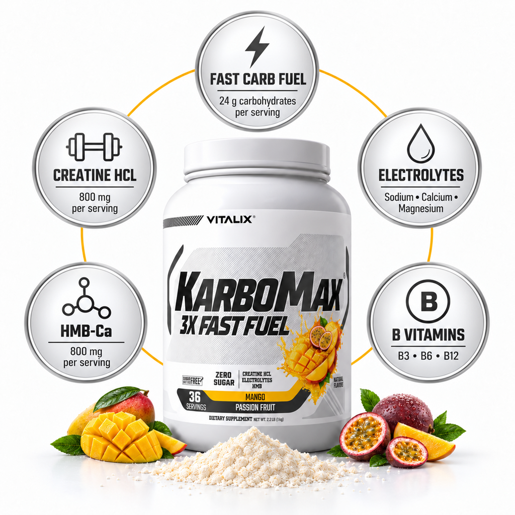 VITALIX KARBOMAX 3X FAST FUEL Mango Passion Fruit 1 kg - key selling points